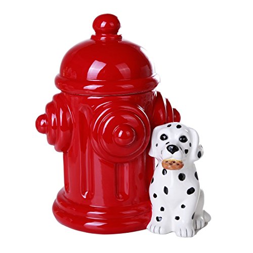 Pacific Giftware Firehouse Dalmatians and Fire Hydrant Ceramic Cookie Jar Kitchen Counter Decor 8.5 Inch Tall