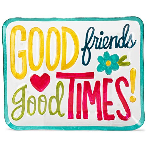 DEMDACO Good Friends Good Times Vibrant Multicolored 14 x 11 Glass Rectangular Platter