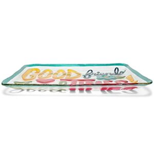 DEMDACO Good Friends Good Times Vibrant Multicolored 14 x 11 Glass Rectangular Platter