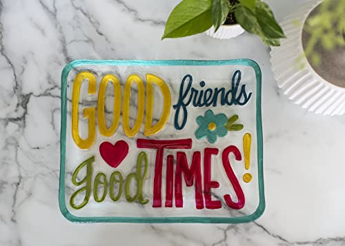 DEMDACO Good Friends Good Times Vibrant Multicolored 14 x 11 Glass Rectangular Platter