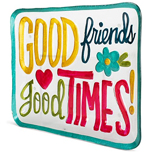 DEMDACO Good Friends Good Times Vibrant Multicolored 14 x 11 Glass Rectangular Platter