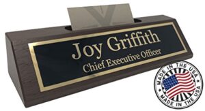 griffco supply desk name plate personalized - name plate for desk with card holder - phd graduation gifts genuine hardwood nameplate for desk - made in usa custom plaque (walnut)
