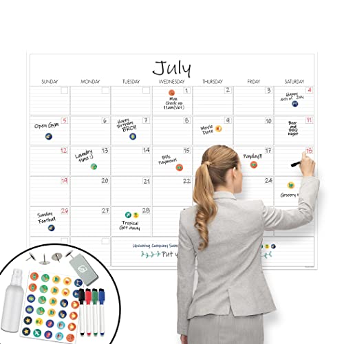 Large Dry Erase Calendar - 36”x48” Undated Erasable Monthly Calendar- Laminated Wall Calendar For Home And Office Organization