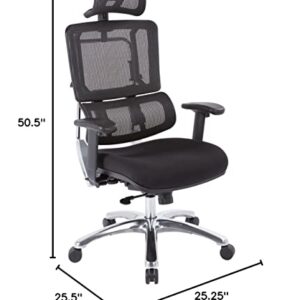 Office Star Pro X996 Fully Adjustable Manager's Office Chair with Lumbar Support, Black Mesh Back, Polished Aluminum Base and Coal FreeFlex Black Seat with Headrest