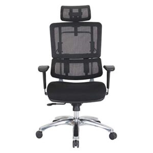 Office Star Pro X996 Fully Adjustable Manager's Office Chair with Lumbar Support, Black Mesh Back, Polished Aluminum Base and Coal FreeFlex Black Seat with Headrest