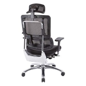 Office Star Pro X996 Fully Adjustable Manager's Office Chair with Lumbar Support, Black Mesh Back, Polished Aluminum Base and Coal FreeFlex Black Seat with Headrest