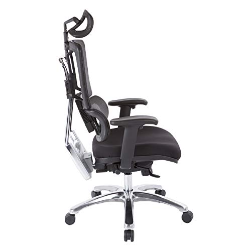 Office Star Pro X996 Fully Adjustable Manager's Office Chair with Lumbar Support, Black Mesh Back, Polished Aluminum Base and Coal FreeFlex Black Seat with Headrest