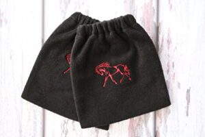english stirrup covers, stirrup bag, equine iron covers, elastic closing, embroidered horse