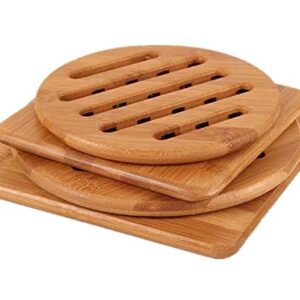 Alfto Hot Pads Trivet,Table Solid Bamboo Wood Trivets for Hot Dishes and Pot with Non-slip Pads Heat Resistant Pads Teapot Trivet 4pcs(Multi Size,2 Square 2 Round)