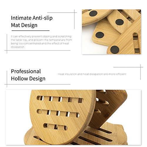 Alfto Hot Pads Trivet,Table Solid Bamboo Wood Trivets for Hot Dishes and Pot with Non-slip Pads Heat Resistant Pads Teapot Trivet 4pcs(Multi Size,2 Square 2 Round)