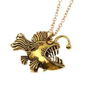 wanmanee scary lantern fish shaped pendant necklace metal punk gothic men angler jewelry