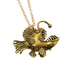 wanmanee Scary Lantern Fish Shaped Pendant Necklace Metal Punk Gothic Men Angler Jewelry