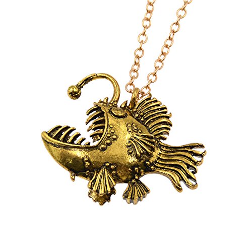 wanmanee Scary Lantern Fish Shaped Pendant Necklace Metal Punk Gothic Men Angler Jewelry