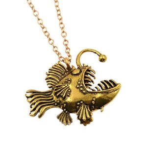 wanmanee Scary Lantern Fish Shaped Pendant Necklace Metal Punk Gothic Men Angler Jewelry