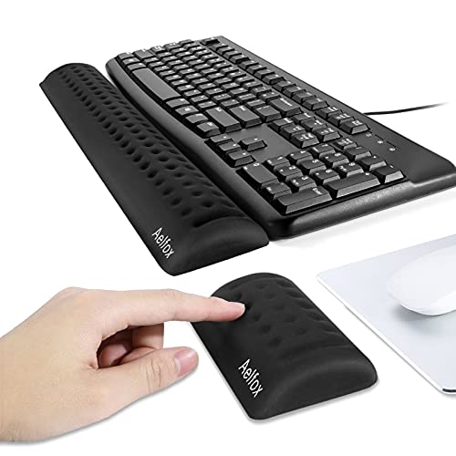 Aelfox Memory Foam Keyboard Wrist Rest&Mouse Wrist Rest, Ergonomic Design Wrist Pad for Computer Keyboard Laptop Wrist Support, Arm Rest for Desk Accessories in Home Office School(Black)