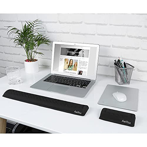 Aelfox Memory Foam Keyboard Wrist Rest&Mouse Wrist Rest, Ergonomic Design Wrist Pad for Computer Keyboard Laptop Wrist Support, Arm Rest for Desk Accessories in Home Office School(Black)