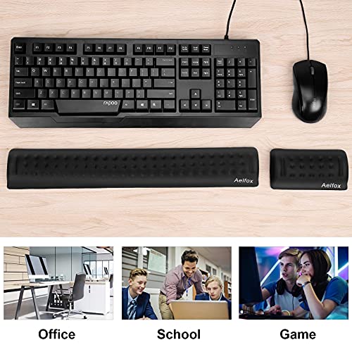 Aelfox Memory Foam Keyboard Wrist Rest&Mouse Wrist Rest, Ergonomic Design Wrist Pad for Computer Keyboard Laptop Wrist Support, Arm Rest for Desk Accessories in Home Office School(Black)