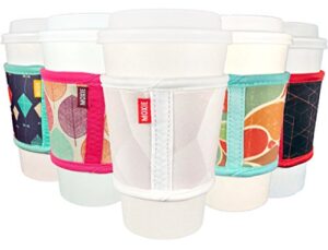 coffee cup sleeves – premium neoprene insulated reusable coffee & tea cup sleeves – best for 12oz-24oz cups at starbucks, mcdonalds, peets, caribou coffee (assorted patterns, 5 pack)