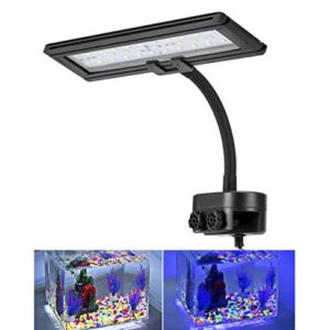 hygger 9.7 Inches Blue White LED Aquarium Light Clip on Small Led Light for Planted Saltwater Freshwater Fish Tank with Gooseneck Clamp 13W