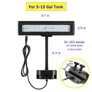 hygger 9.7 Inches Blue White LED Aquarium Light Clip on Small Led Light for Planted Saltwater Freshwater Fish Tank with Gooseneck Clamp 13W