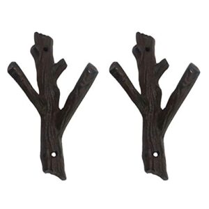 ogrmar 2 pcs decorative branch cast iron wall hooks/hanger/heavy duty home storage rack (black)