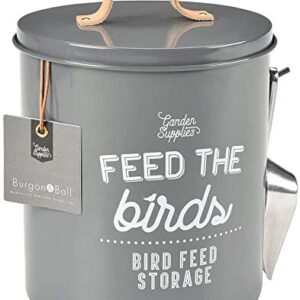 Burgon & Ball Bird Food Storage Container Tin Charcoal Grey with Scoop and Leather Handle