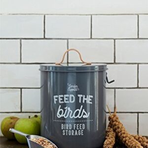 Burgon & Ball Bird Food Storage Container Tin Charcoal Grey with Scoop and Leather Handle