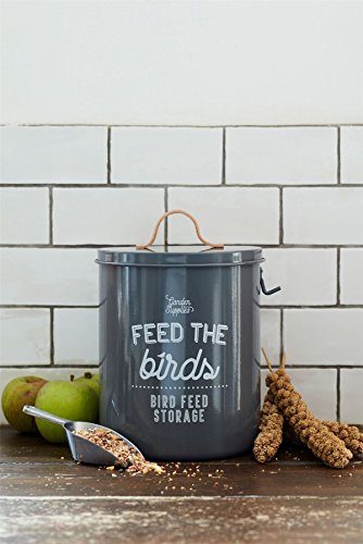 Burgon & Ball Bird Food Storage Container Tin Charcoal Grey with Scoop and Leather Handle