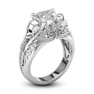khamchanot women jewelry 925 silver heart white sapphire engagement wedding skull head ring (9)