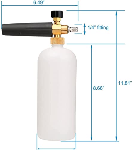 Adjustable Foam Cannon 1 Liter Bottle Snow Foam Lance with 1/4" Quick Connector Foam Blaster for Pressure Washer Gun,Heavy Duty Brass Knob