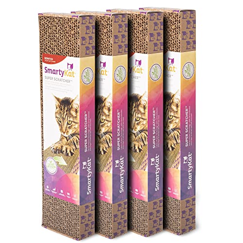 SmartyKat (4 Count) Super Scratcher Corrugated Cat Scratcher, Catnip Infusion Technology - Brown, Single Wide (Old Pkg), 4 Count