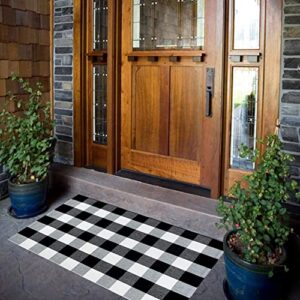 buffalo plaid rug 2 x 3 ft black white checkered door mats for entry way, front porch, kitchen, farmhouse carpet cotton washable hand woven outdoor rug