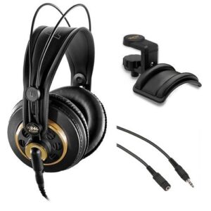 akg k 240 studio professional semi-open stereo headphones with auray headphone holder and 25' extension cable