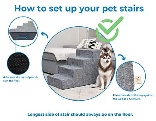 Best Pet Supplies Foam Pet Steps for Small Dogs and Cats, Portable Ramp Stairs for Couch, Sofa, and High Bed Climbing, Non-Slip Balanced Indoor Step Support, Paw Safe - Ash Gray Linen, 4-Step