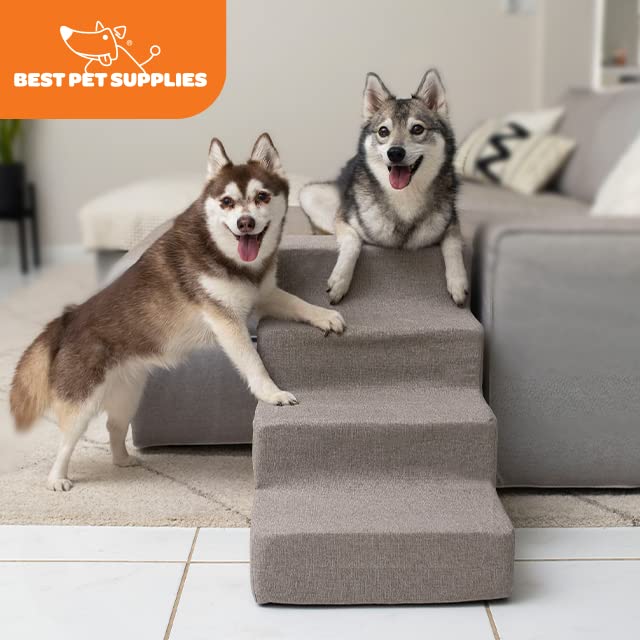 Best Pet Supplies Foam Pet Steps for Small Dogs and Cats, Portable Ramp Stairs for Couch, Sofa, and High Bed Climbing, Non-Slip Balanced Indoor Step Support, Paw Safe - Ash Gray Linen, 4-Step