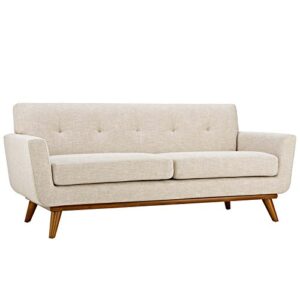 modway engage mid-century modern upholstered fabric loveseat in beige