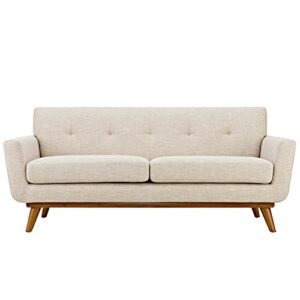 Modway Engage Mid-Century Modern Upholstered Fabric Loveseat in Beige