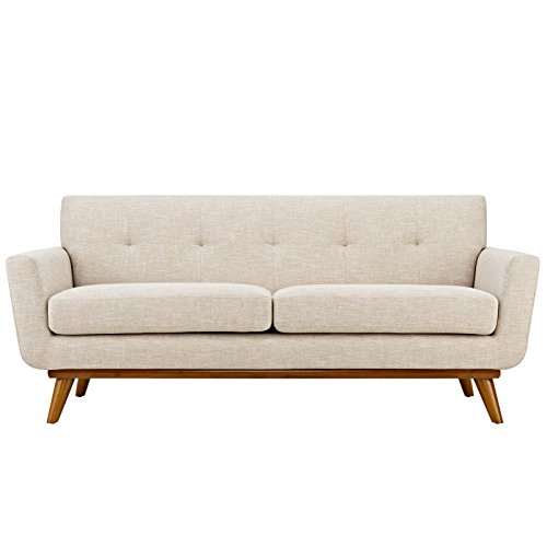 Modway Engage Mid-Century Modern Upholstered Fabric Loveseat in Beige