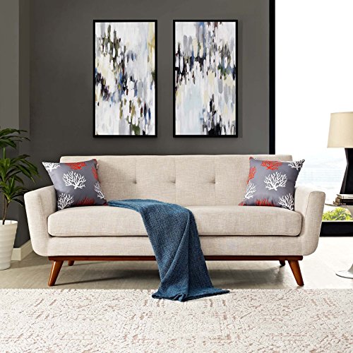 Modway Engage Mid-Century Modern Upholstered Fabric Loveseat in Beige