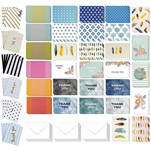 Assorted Thank You Cards Bulk, Blank Greeting Notes with Envelopes (4x6 In, 144 Pack)