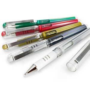 pentel hybrid gel grip metallic pen – 1.0mm rollerball – green, gold, red, silver and white - set of 5 - k230
