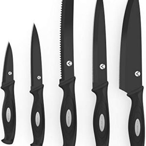 Vremi 10 Piece Black Knife Set - 5 Kitchen Knives with 5 Knife Sheath Covers - Chef Knife Sets with Carving Serrated Utility Chef's and Paring Knives - Magnetic Knife Set with Matching Black Case