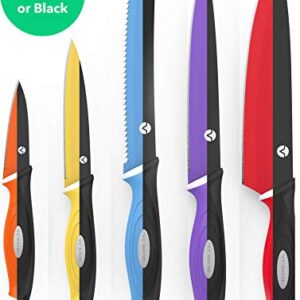 Vremi 10 Piece Black Knife Set - 5 Kitchen Knives with 5 Knife Sheath Covers - Chef Knife Sets with Carving Serrated Utility Chef's and Paring Knives - Magnetic Knife Set with Matching Black Case