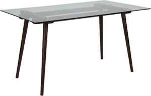 flash furniture meriden 31.5" x 55" rectangular solid espresso wood table with clear glass top