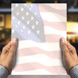 American Flag Stationery - 8.5 x 11 - 60 USA Letterhead Sheets - Patriotic Paper