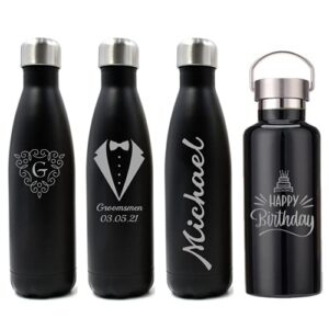 customized engraved double wall stainless steel vacuum insulated water bottle birthday wedding graduation gift, 17 oz(black)