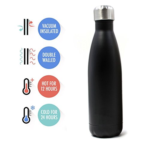 Customized Engraved Double Wall Stainless Steel Vacuum Insulated Water Bottle Birthday Wedding Graduation Gift, 17 oz(Black)