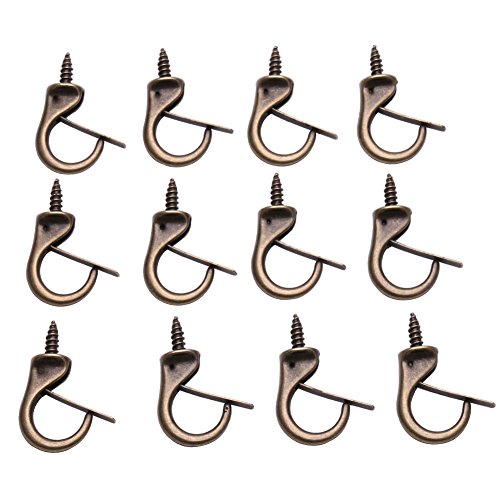 Rddconkit Metal Cup Hooks Safety Windproof Hooks,12 Pieces Metal Hanging Ceiling Hooks Ceiling Screw Hooks for Hanging Plants Indoor Outdoor Use Decorations