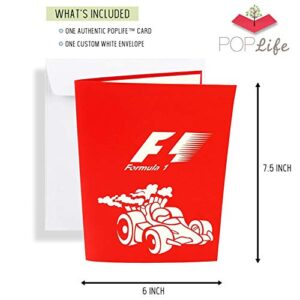 PopLife Formula One Car 3D Pop Up Card for All Occasions - Father’s Day, Happy Birthday, Congratulations, Retirement Gift, Work Anniversary - Race Car Drivers, F1 - for Husband, Son, Father, Friend