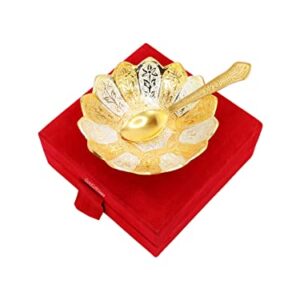 GoldGiftIdeas 4 Inch Gold-Silver Plated Lotus Serving Bowl, Brass Bowl for Gift, Return Gift for Wedding and Housewarming (Pack of 5)